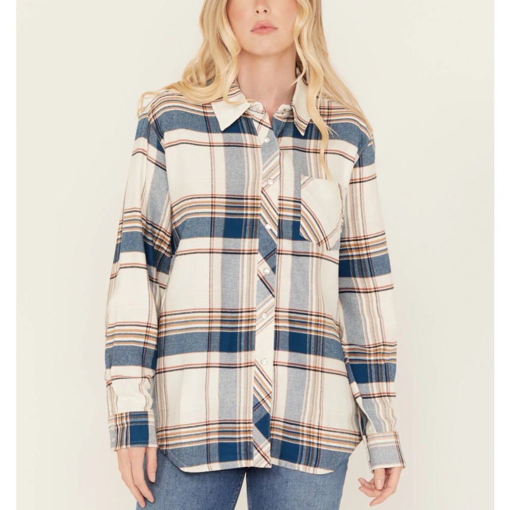 Idyllwind‎ Catherine Pearl Snap Flannel Shirt Blue Plaid M